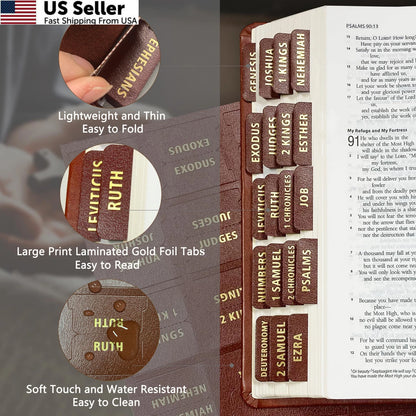 80 Large Gold Foil Laminated Bible Tabs for Women Men