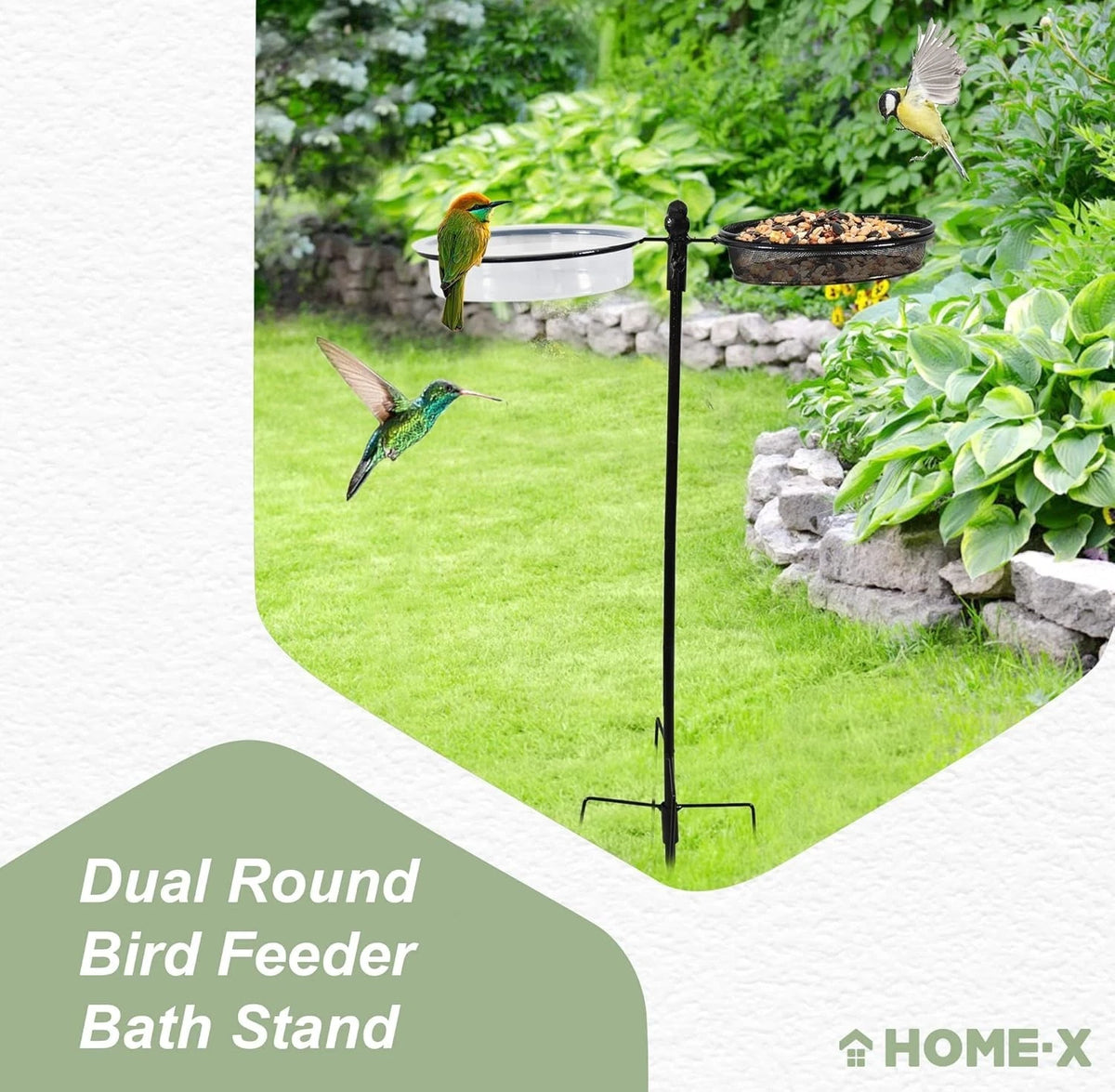 Dual Bird Feeder & Bird Bath Stand for In-Ground Outdoor Use