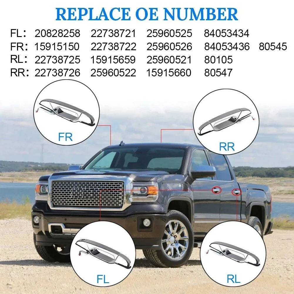 Set of 4 Chrome Exterior Door Handles for Cadillac Escalade, Silverado (2007–2014)
