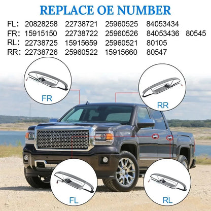 Set of 4 Chrome Exterior Door Handles for Cadillac Escalade, Silverado (2007–2014)