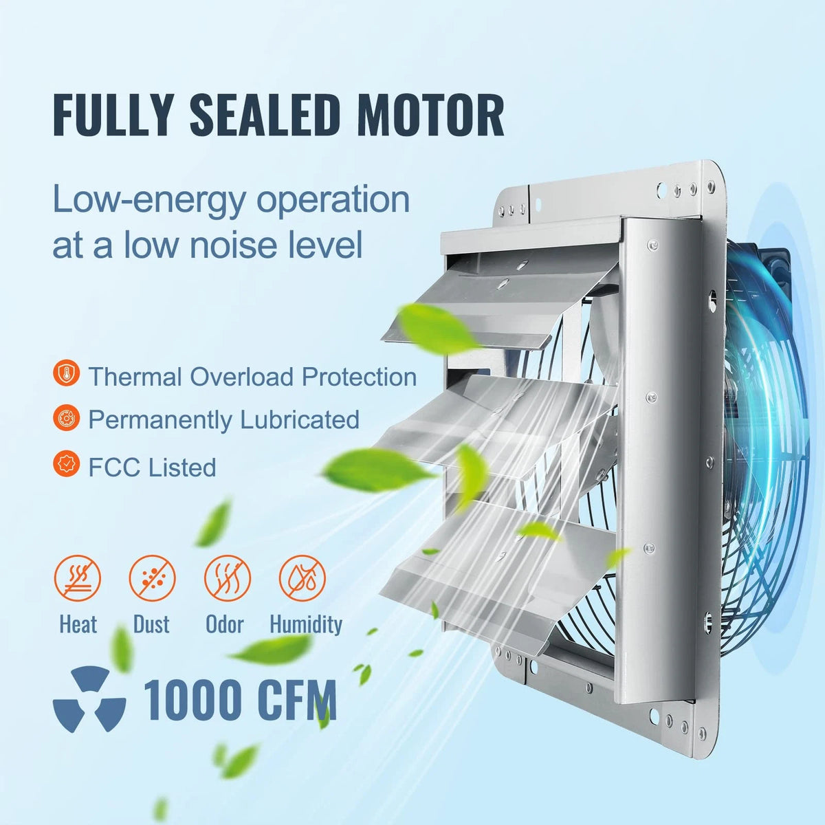 12'' Shutter Exhaust Fan for VEVOR (1000 CFM, Aluminum Wall Mount)
