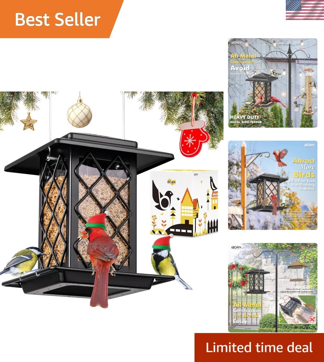 Elegant Black Metal Bird Feeder for Cardinals (2.4LBS Capacity)