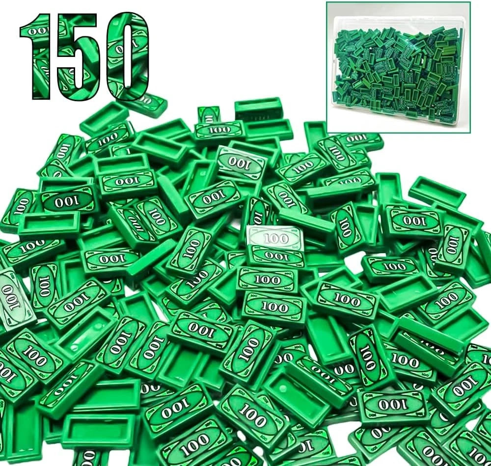 150PCS Green Money Tile Accessories for Bank Cash Minifigure