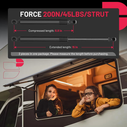 Gas Strut for Toolbox Lid Rear Hatch RV Door (15", 45lbs/200N)