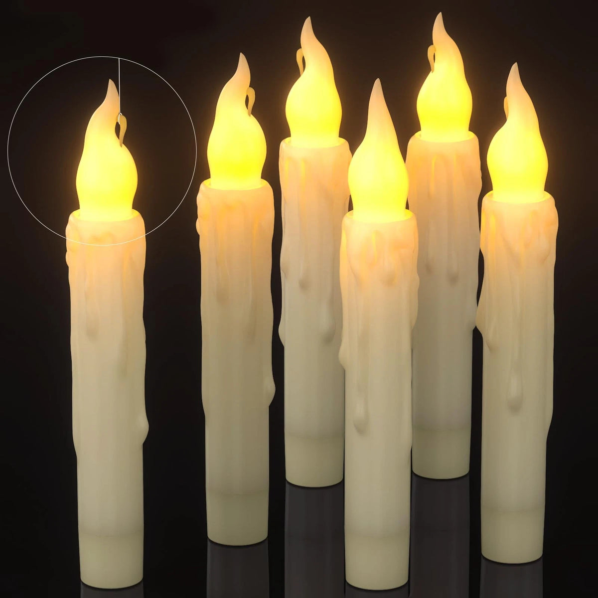 Set of 6 Flameless LED Taper Candles with Timer