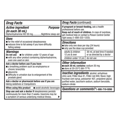 Night Time Sleep-Aid Liquid Diphenhydramine HCl 50mg (12 Fl Oz)