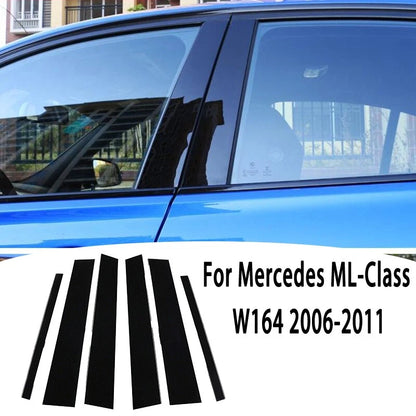 Black Car Exterior Pillar Posts Sticker Trim for Mercedes ML-Class W164 (2006–2011)