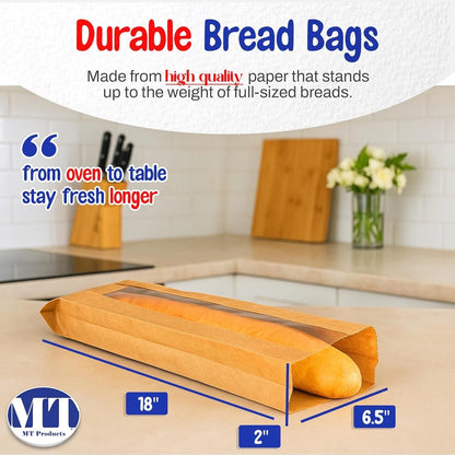 Pack of 50 Brown Bread Bags with Window 6.5" x 2" x 18"