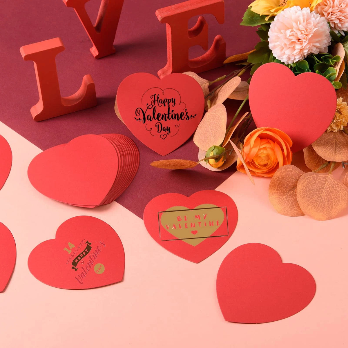 200 Pieces Red Hearts Cutouts 4 Inch Paper Shapes for Crafts