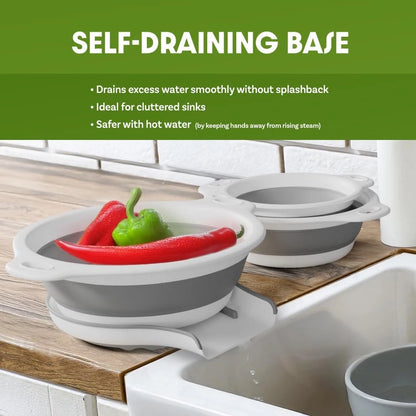 3X Collapsible Colanders for Food - Large, Medium, Small, White