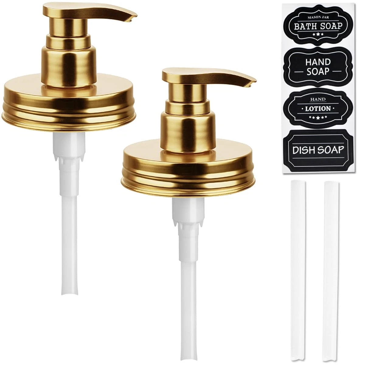 2X Plastic Mason Jar Soap Dispenser Lids for Universal Use - Gold
