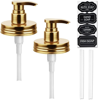 2X Plastic Mason Jar Soap Dispenser Lids for Universal Use - Gold