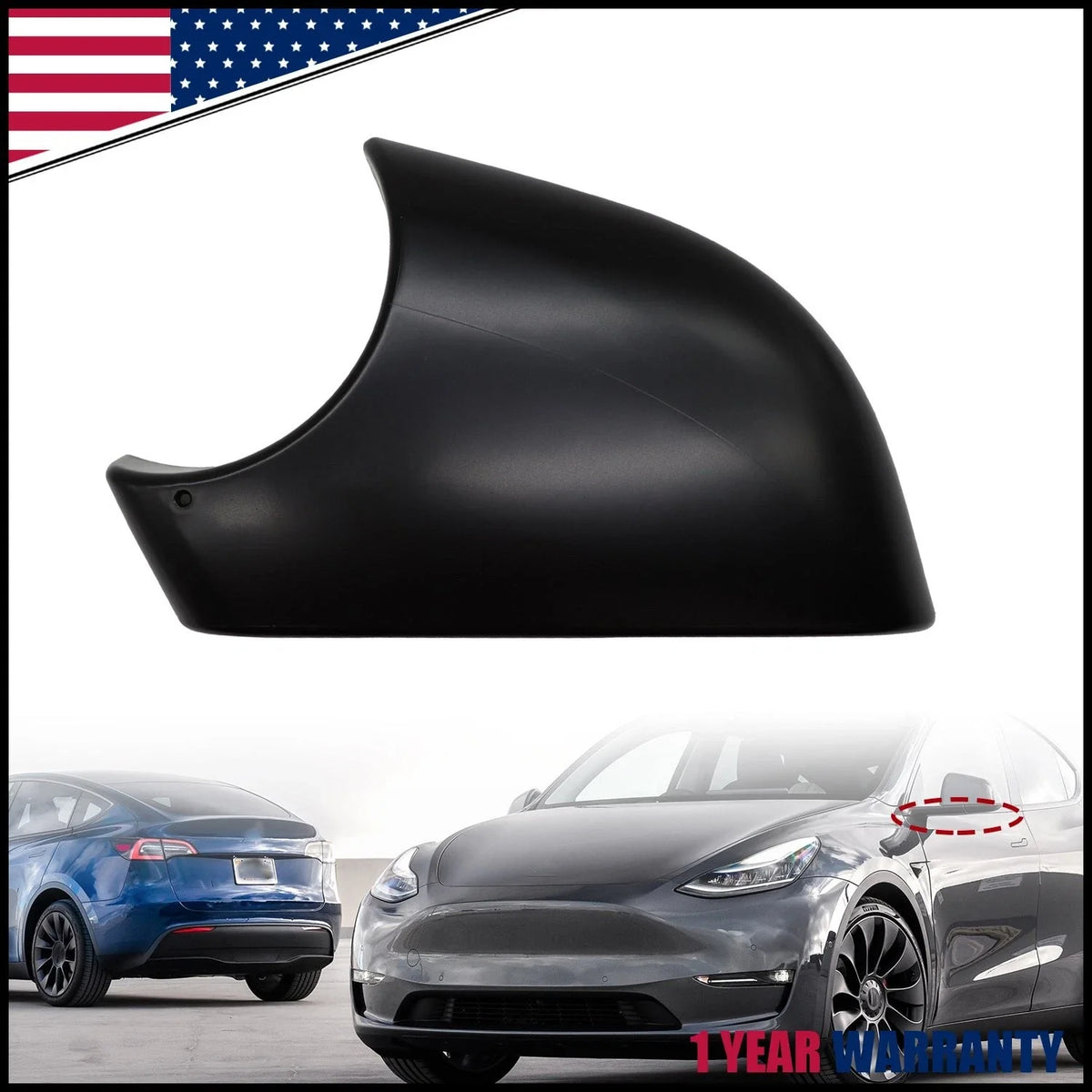 Door Wing Mirror Cover Lower Holder for Tesla Model Y (2020–2023) - Black Left