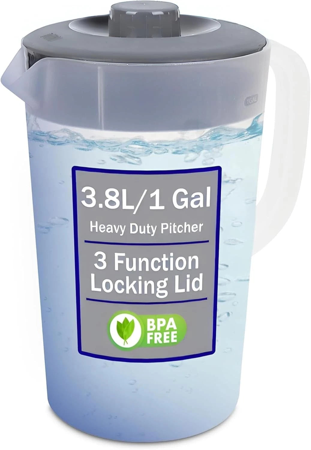 Water Pitcher with Lid for 1 Gallon Capacity (BPA Free, Gray)