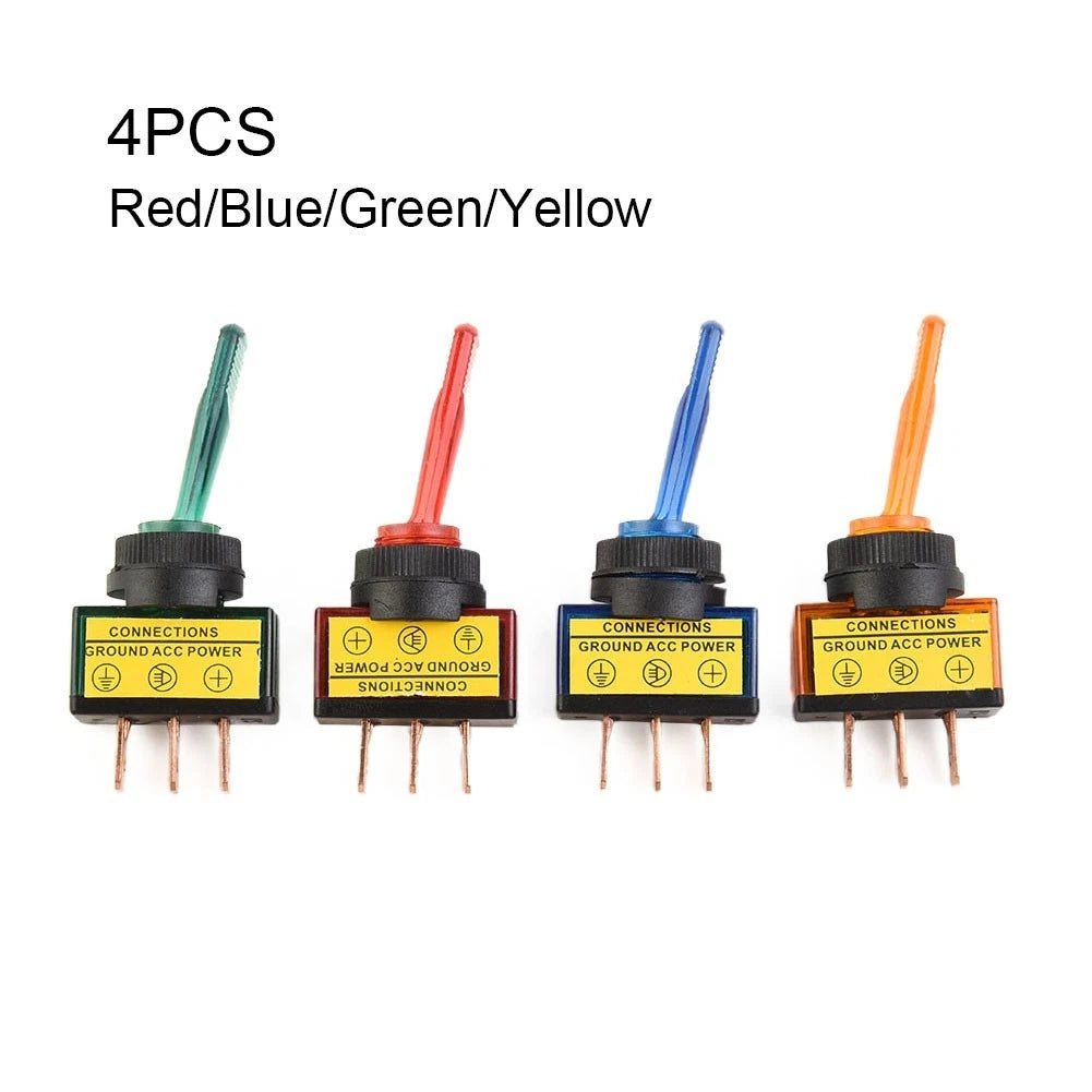 Set of 4 Rocker Switches for Interior Replacement - Metal + Plastic - Yellow Blue