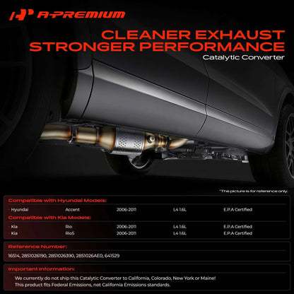 Front Catalytic Converter for Hyundai Accent Kia Rio (2006–2011) 641529, 2851026190, 2851026390, 2851026AE0, 16514