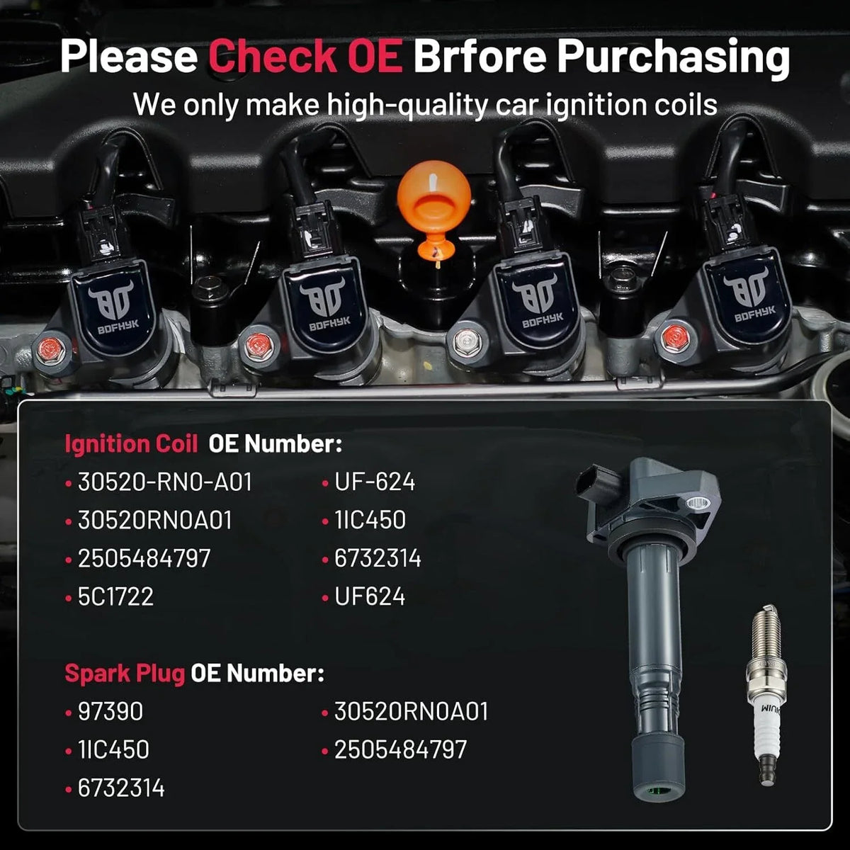 Ignition Coil Pack and Iridium Spark Plug Set for Acura RDX ZDX Honda (2005–2016)