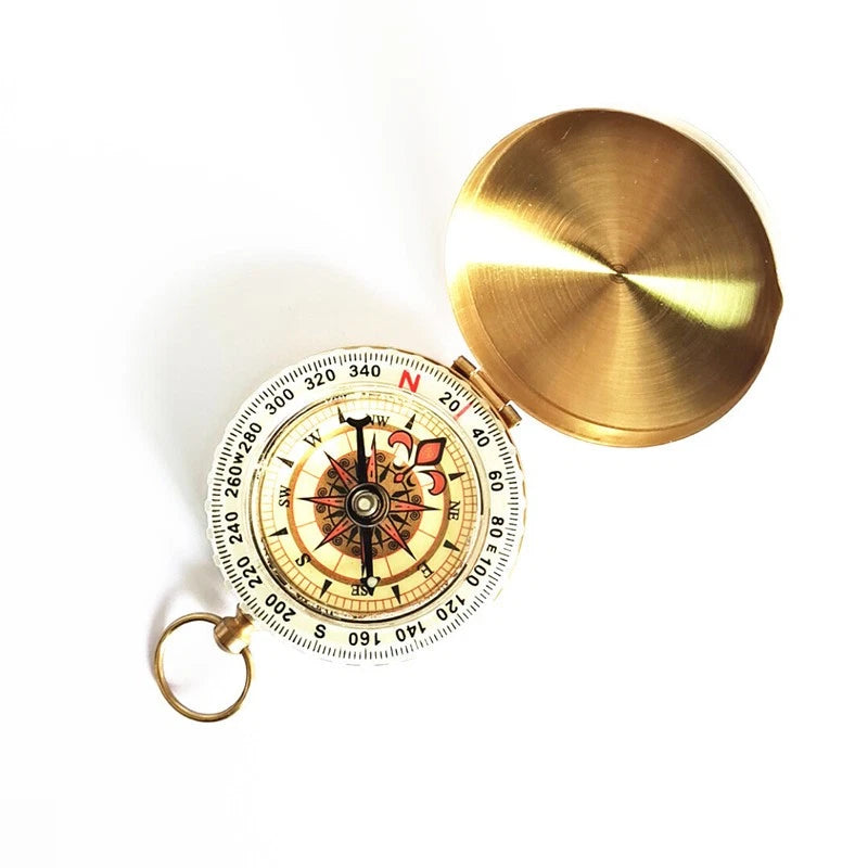 Luminous Brass Pocket Watch Style Military Compass Keychain