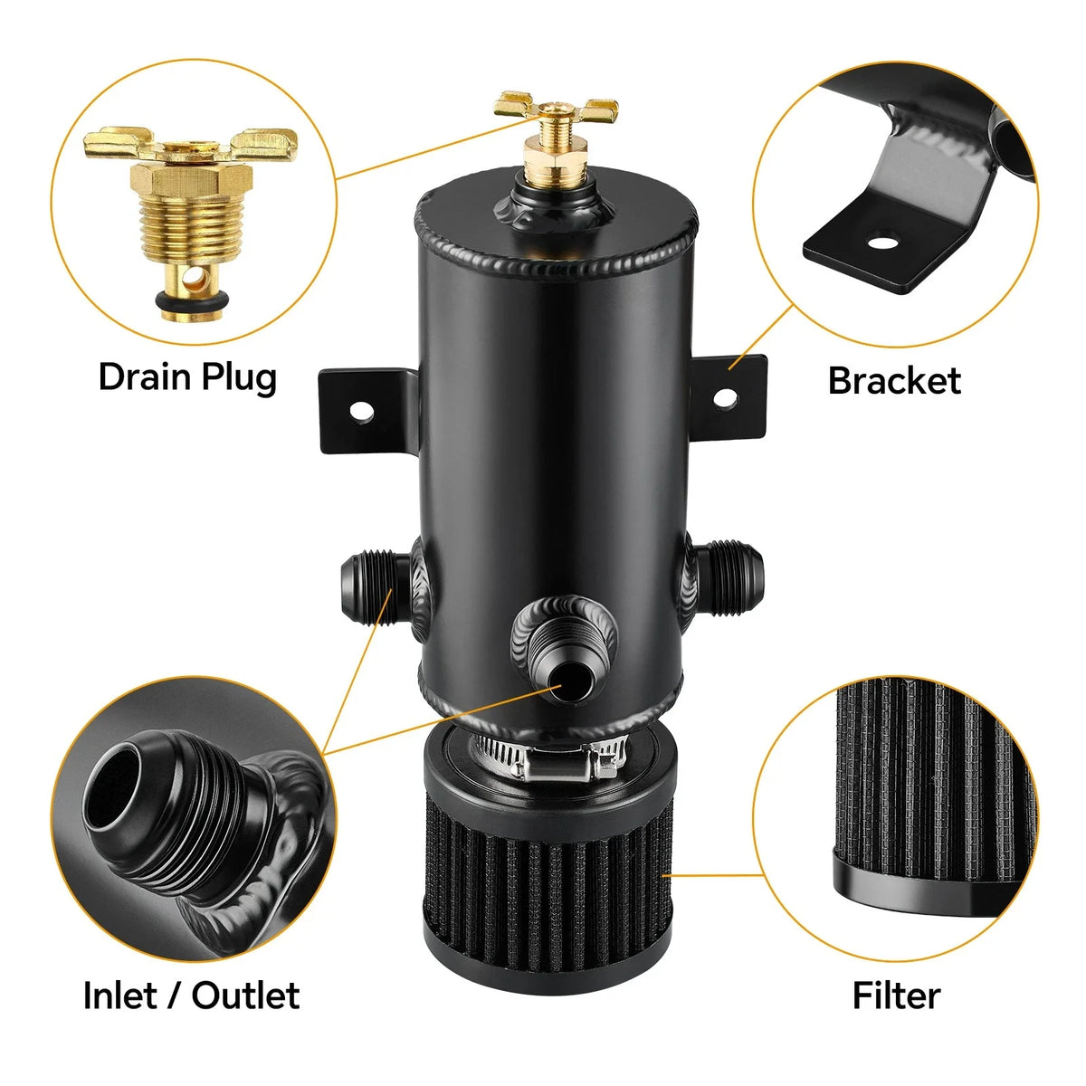 3-Port Baffled Oil Catch Can Reservoir Tank for Universal (2010–2024)