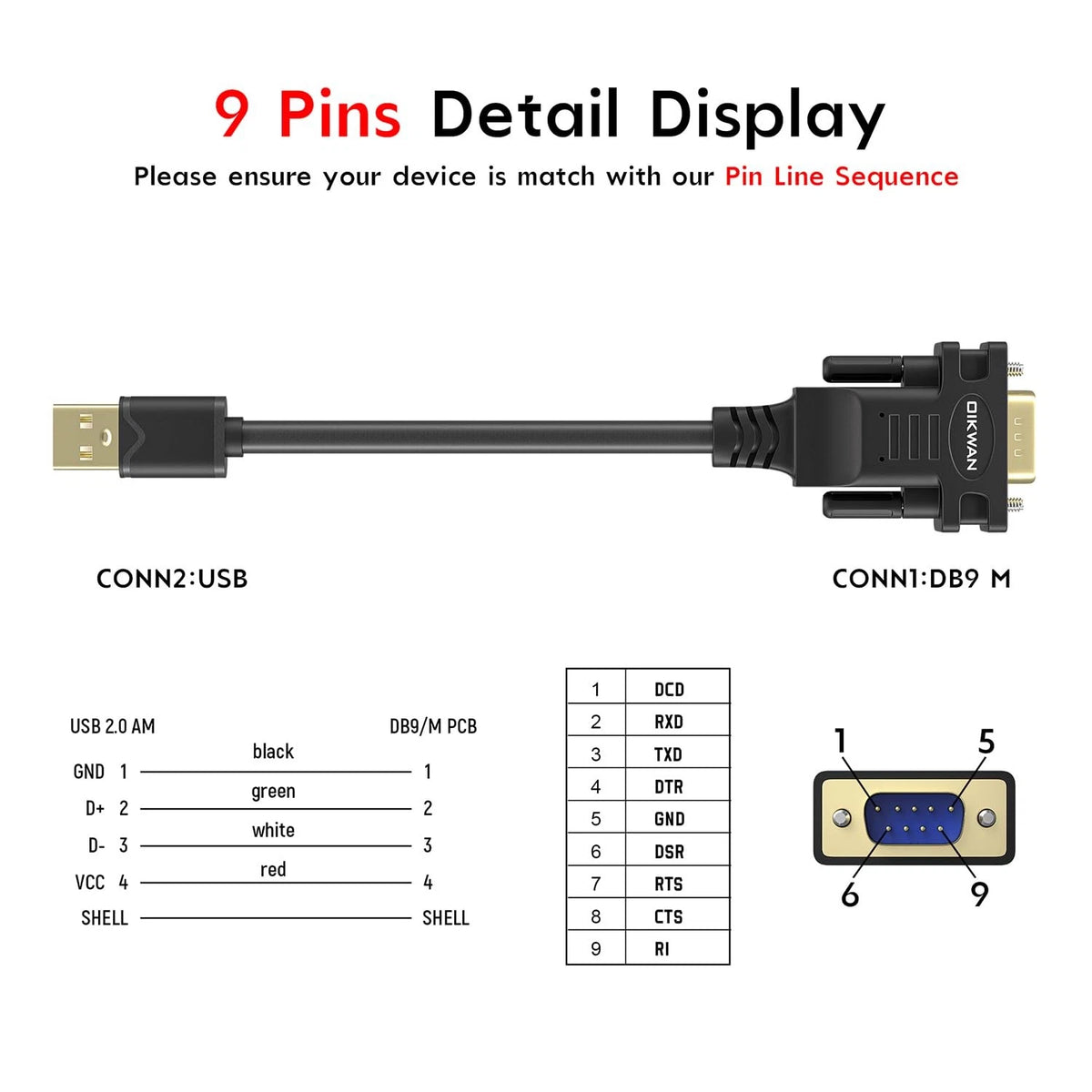 USB to RS232 DB9 Serial Cable Male Converter Adapter 10FT
