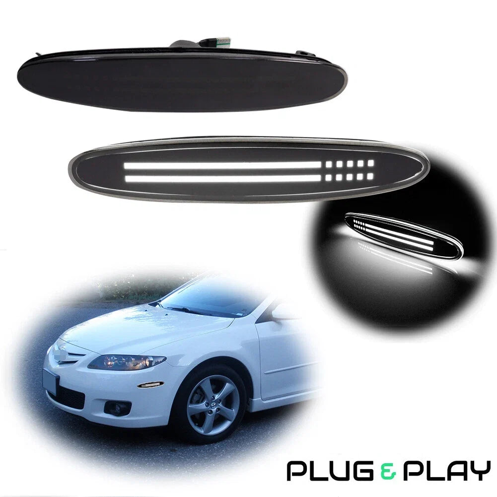 Smoked Lens White LED Front Fender Side Marker Signal Lights for Mazda 6 (2003–2008)
