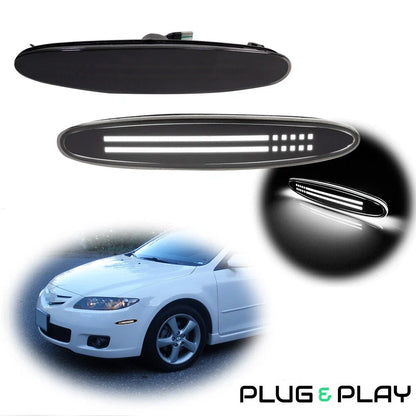 Smoked Lens White LED Front Fender Side Marker Signal Lights for Mazda 6 (2003–2008)