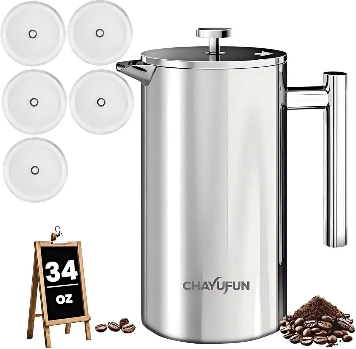 34 oz Double Wall Stainless Steel French Press Coffee Maker