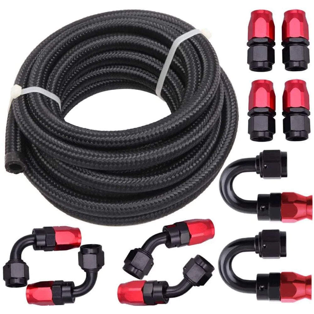 16FT 6AN Fuel Line Hose Kit for Universal Applications (Steel Nylon Braided)