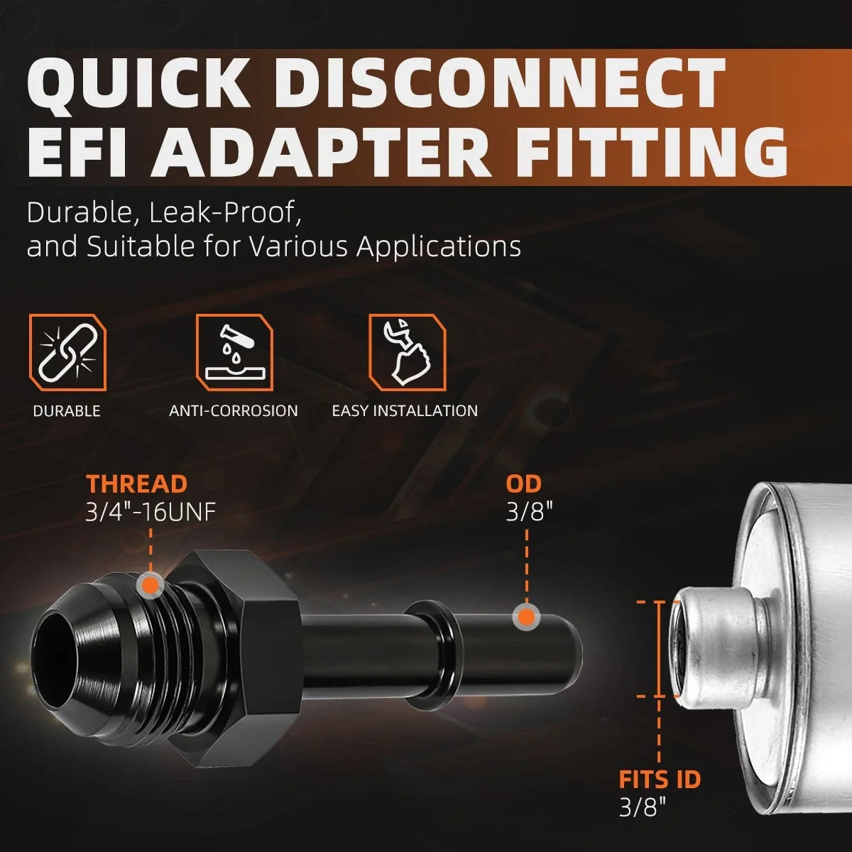 8AN Male to 3/8" Quick Disconnect EFI Fuel Line Adapter Fitting 1500PSI