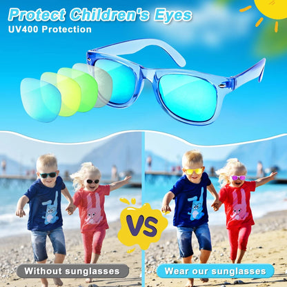 Set of 6 Kids Sunglasses for Party - Yellow, Orange, Blue, Gray, Green, Pink