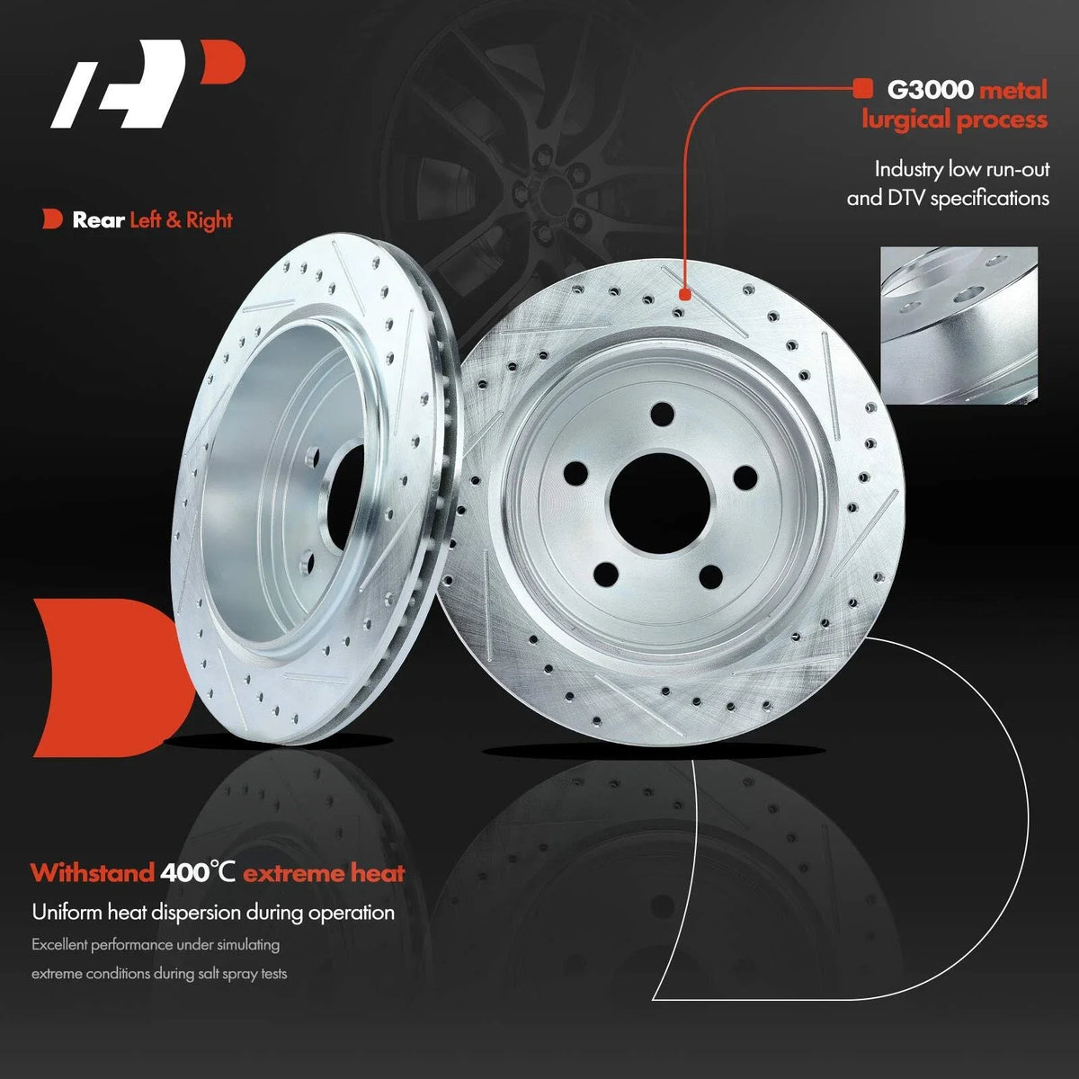 Rear Drilled Brake Rotors & Ceramic Pads for Dodge Durango Jeep Grand