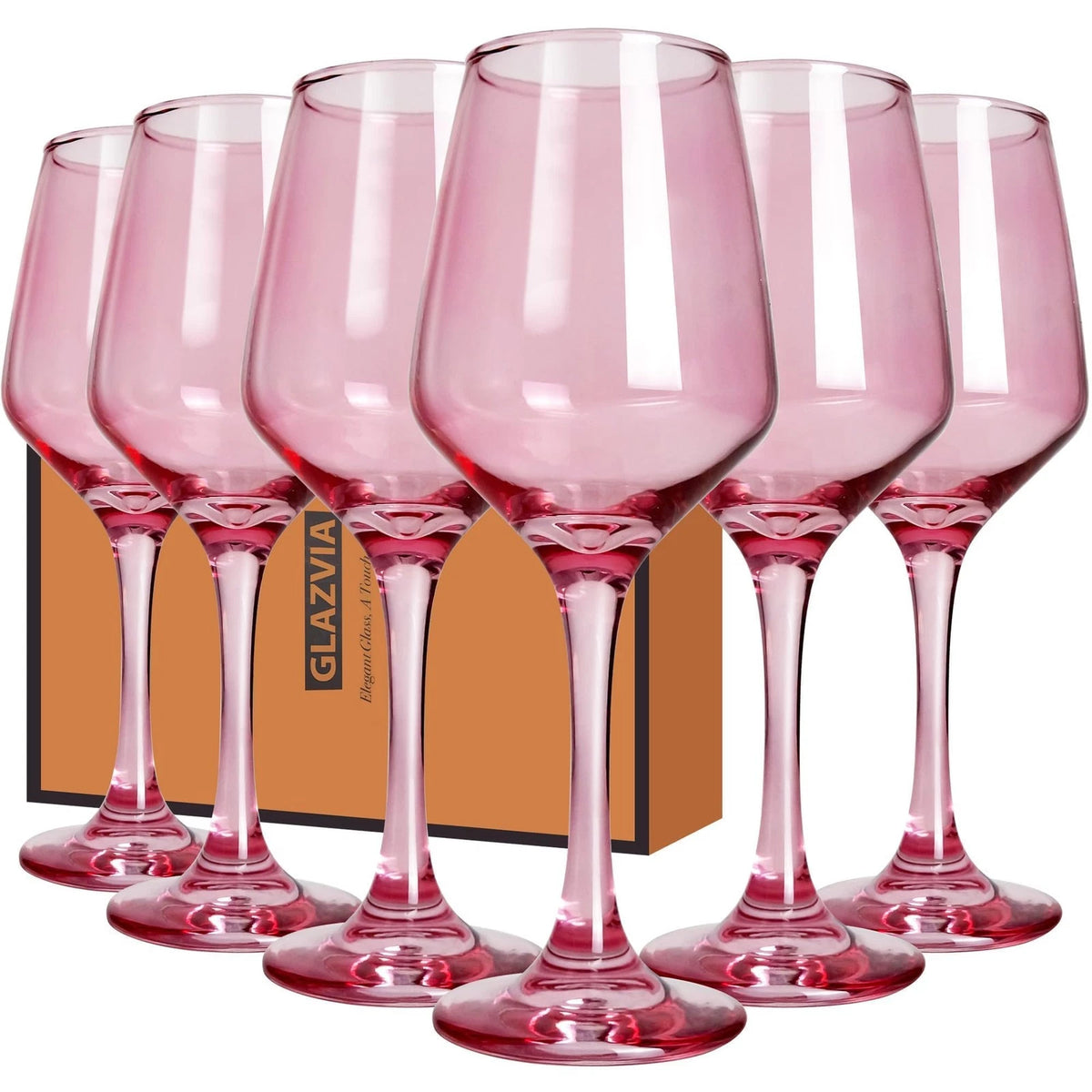 Set of 6 Pink Wine Glasses 12oz Stemmed Thick Glasses