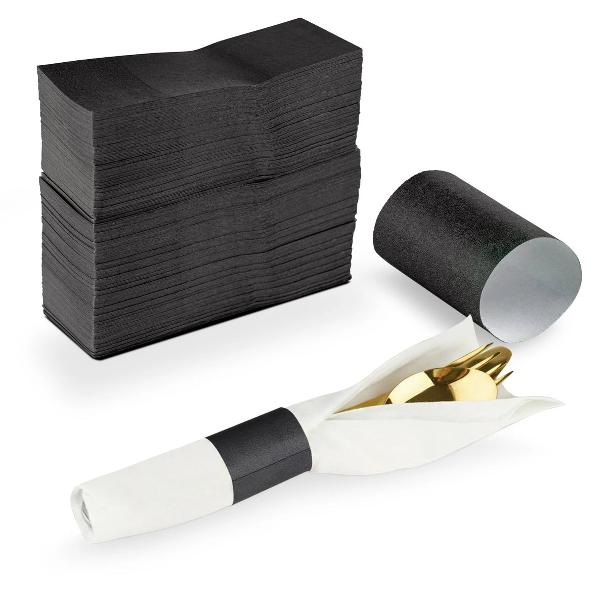 Pack of 750 Black Paper Napkin Self Adhesive Bands 1.5" x 4.25"