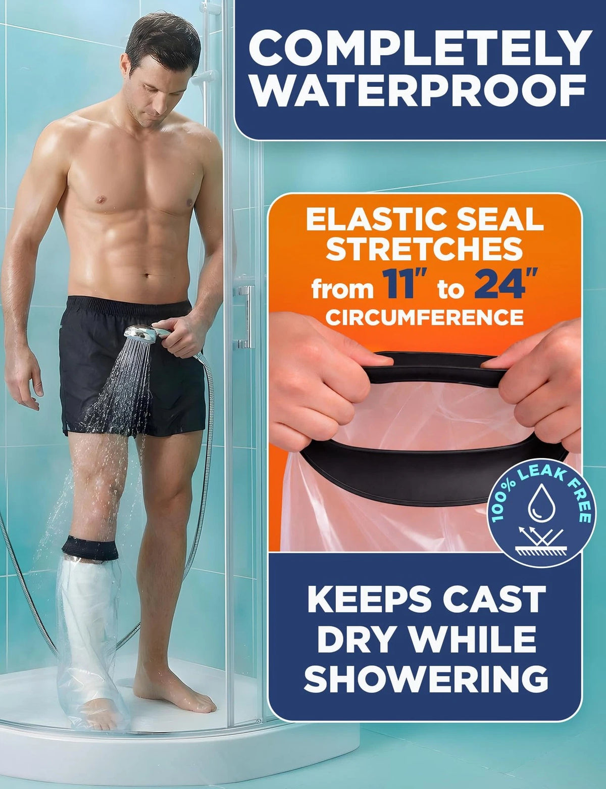 100% Waterproof Cast Covers for Shower Leg - Half Leg, Clear