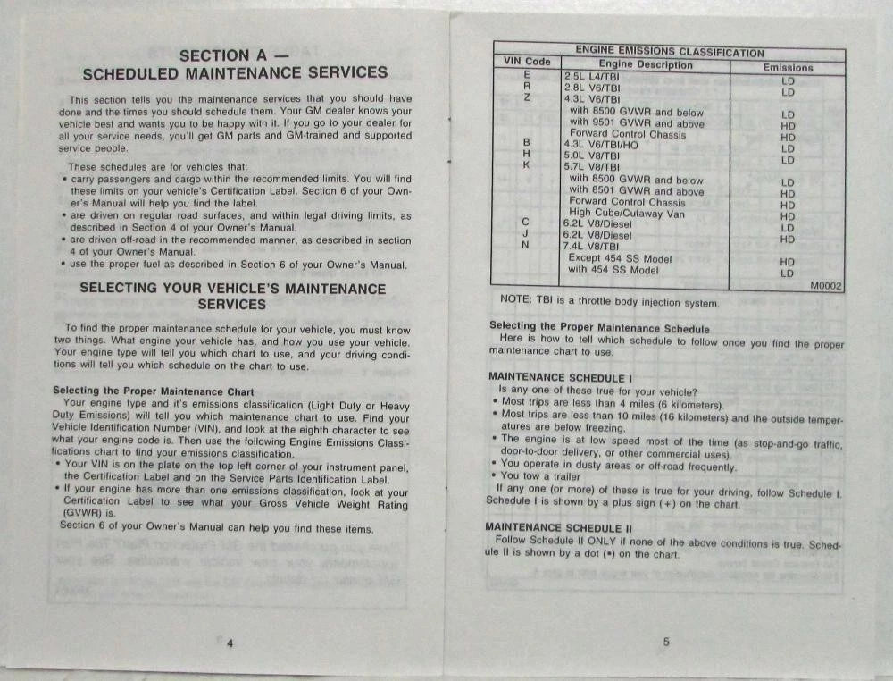 Maintenance Schedule Booklet for GMC Light Duty Truck (1991)
