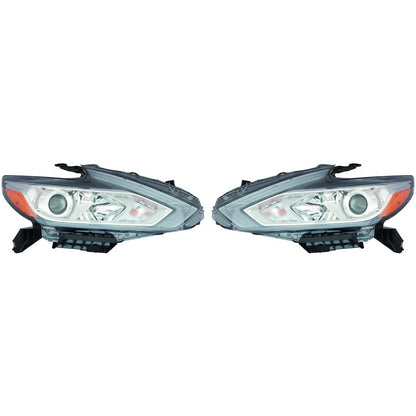 Set of 2 Headlights for Nissan Altima (2016) PLX-M1-314-11ABL-AF1, NI2502247, NI2503247 Chrome Bezel