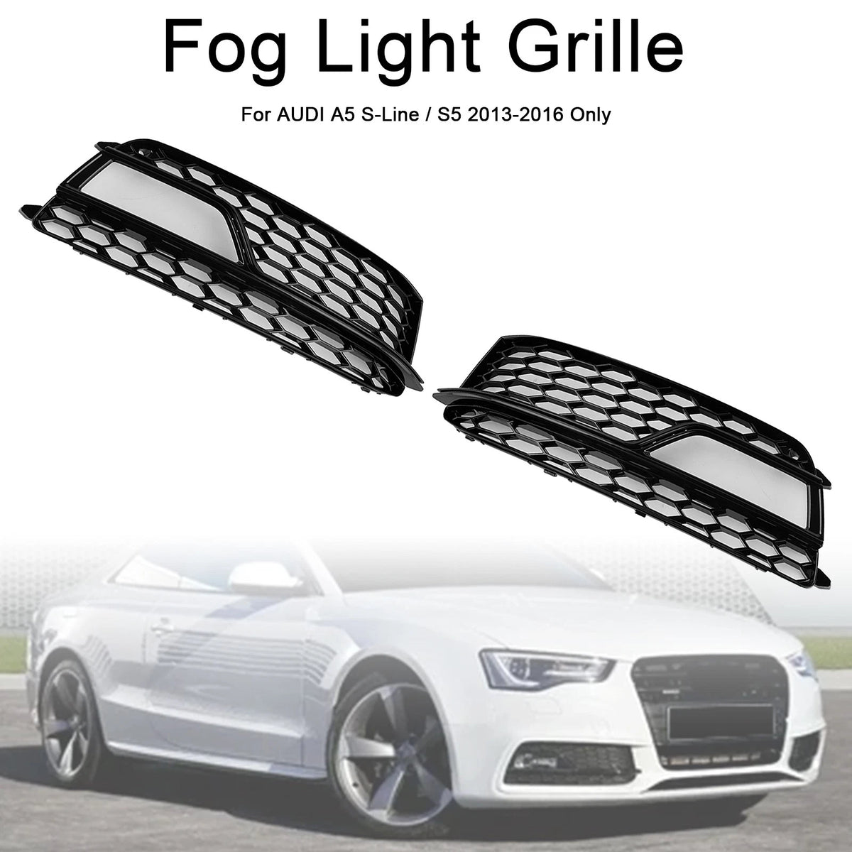2X Front Fog Lamp Grille for Audi A5 S-Line S5 (2013–2016) 8T0 807 681 K, 8T0 807 682 K