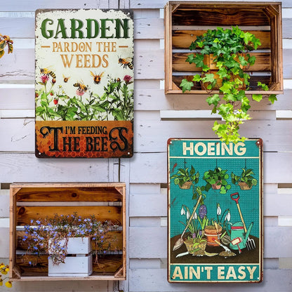 2X Funny Metal Tin Garden Sign for Garden Decor (12'' x 12'')