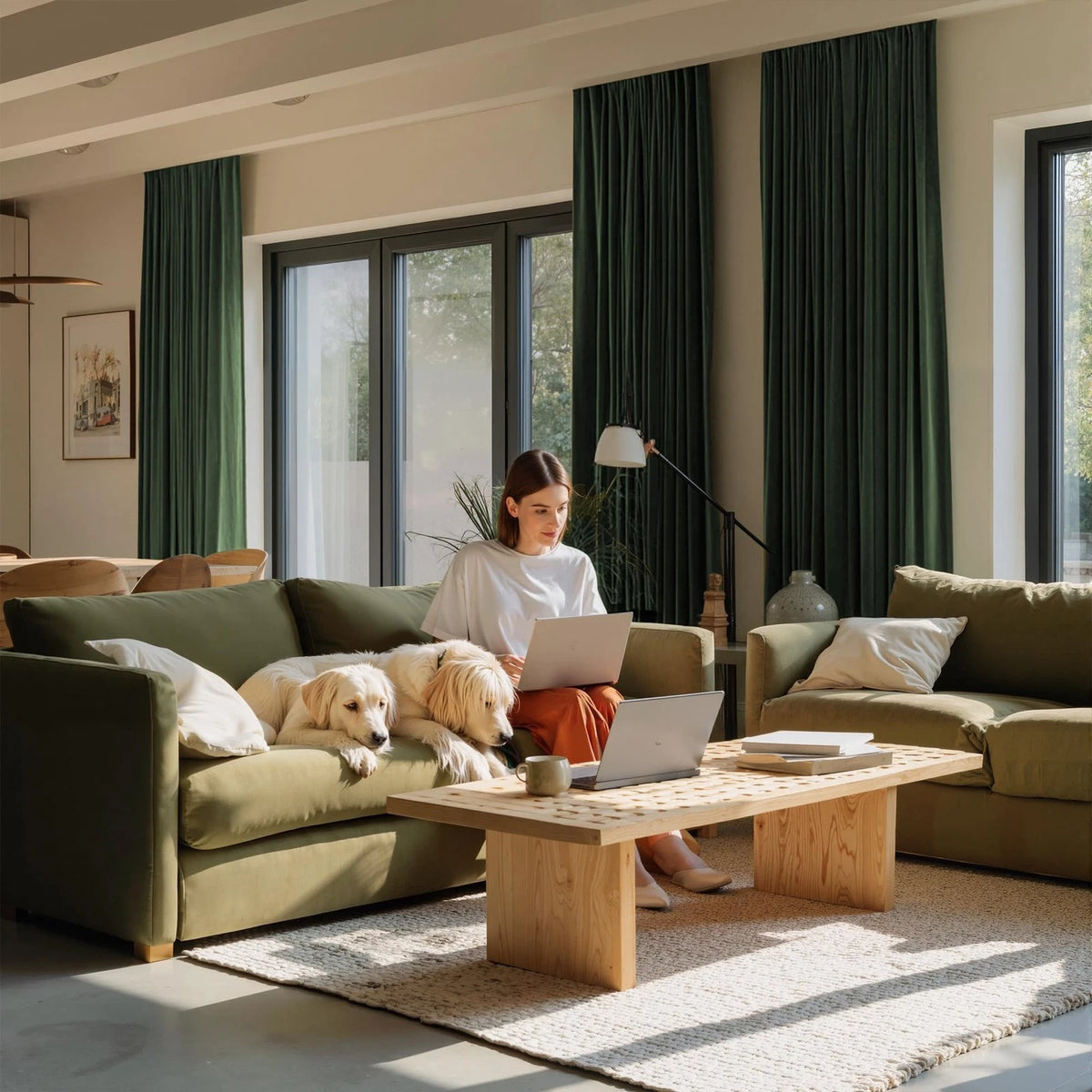 Pack of 2 Olive Green Velvet Blackout Curtains 52"W x 84"L