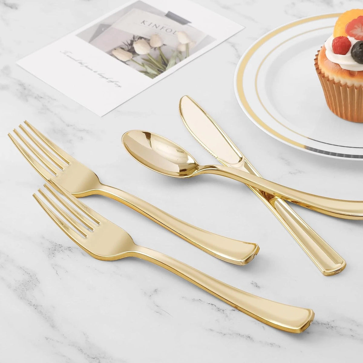 60PCS Gold Plastic Silverware Set of 30 Heavy Duty Disposable Utensils