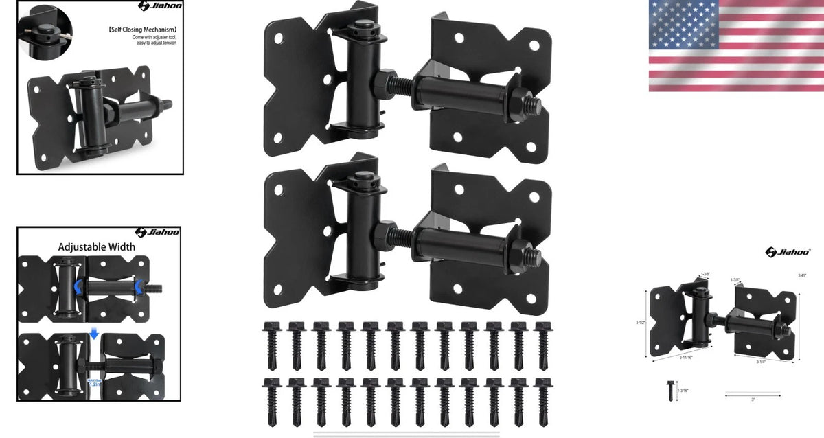 Self-Closing Gate Hinge Kit with Spring Adjuster for Outdoor Use