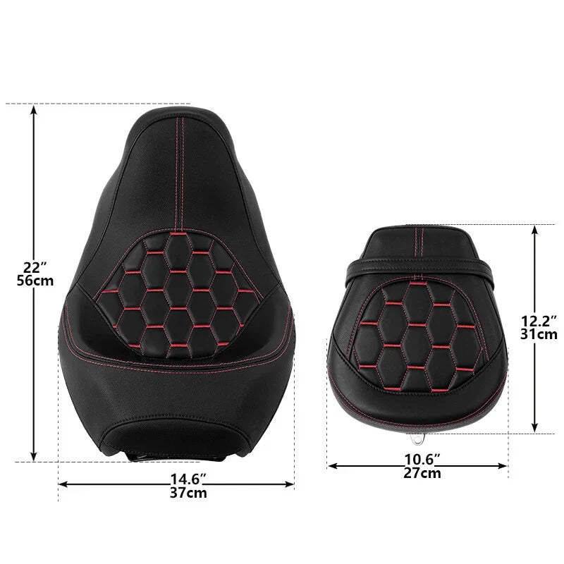 Set of 2 Black Driver Passenger Seats with Red Stitching for Harley Touring Road King (2009–2023)