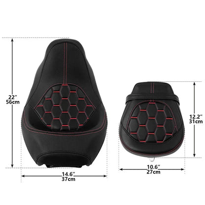 Set of 2 Black Driver Passenger Seats with Red Stitching for Harley Touring Road King (2009–2023)