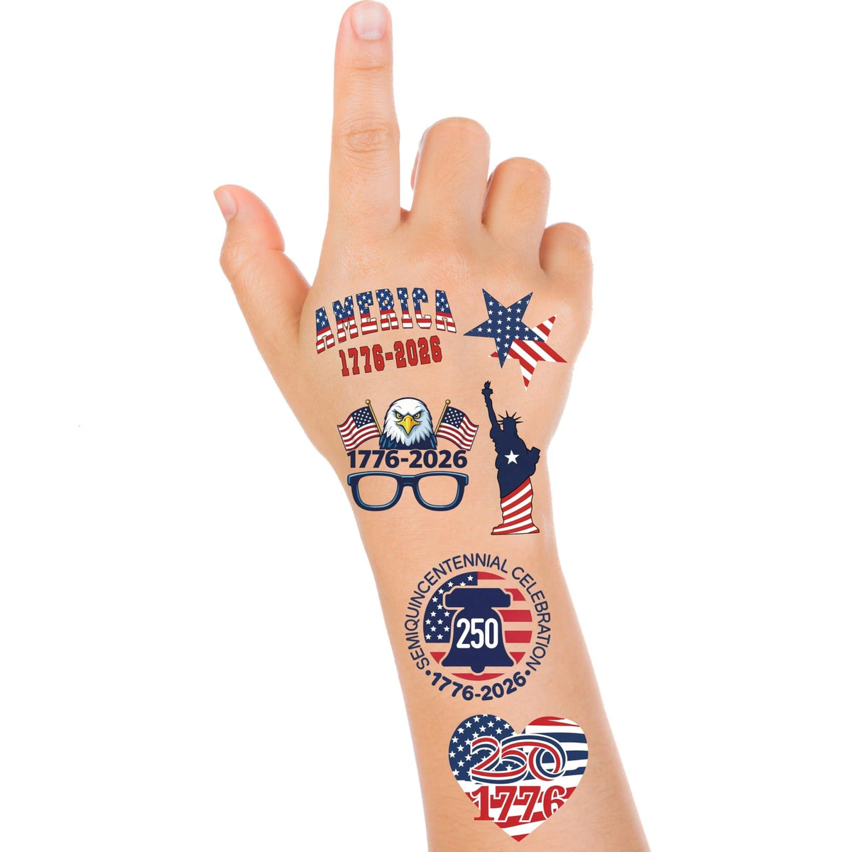 250th Anniversary USA Temporary Tattoos for Kids, 60 Styles