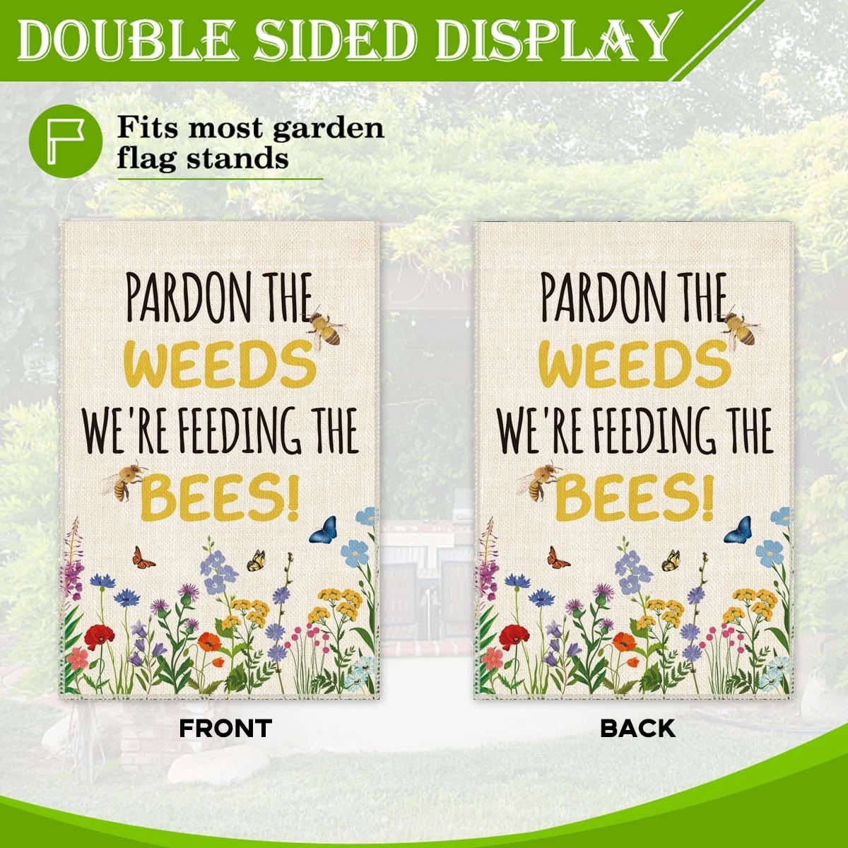 Garden Flag for Bees (12 x 18 Inch, Double-Sided)