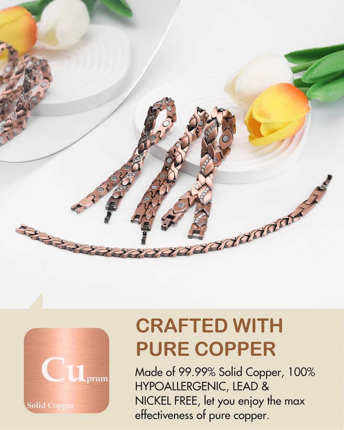 Feraco Pure Copper Bracelet for Women (8.66 Inches)