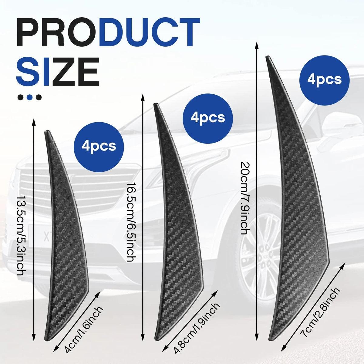 12 Pcs Universal Car Spoiler Canards Kit Front Carbon Fiber Black