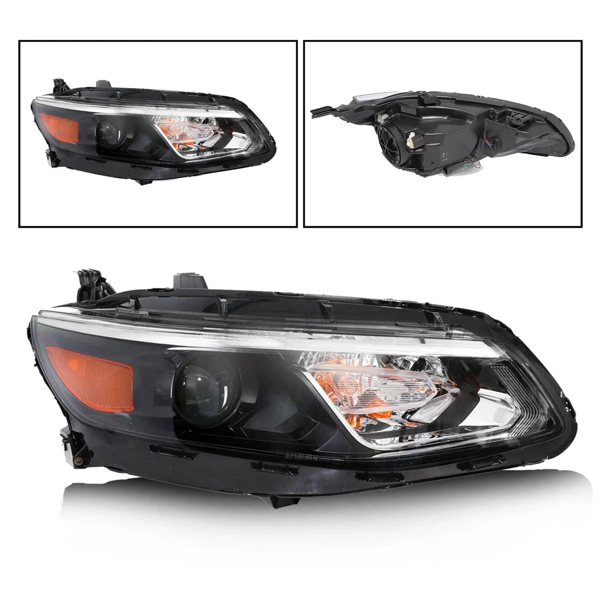 Halogen Headlight Assembly Pair for Chevy Malibu (2016–2018) LH+RH Black