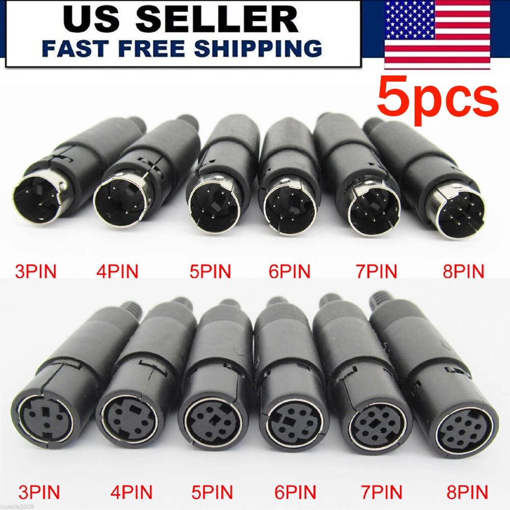 5X Mini DIN Plug Jack Connector 3pin to 8pin for Various Applications