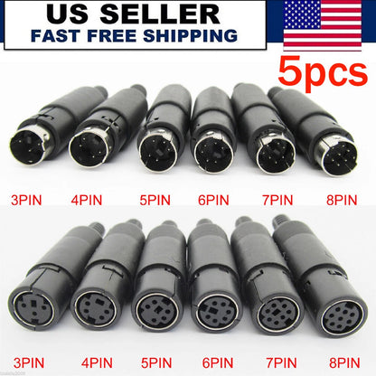 5X Mini DIN Plug Jack Connector 3pin to 8pin for Various Applications
